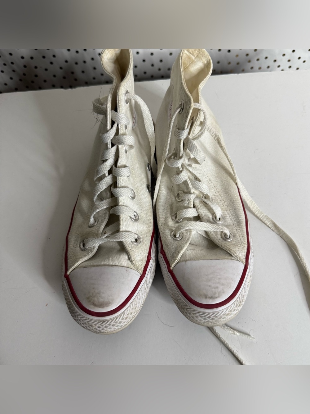 Converse  High-Top Canvas Sneakers in White with Red Trim